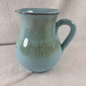 Vintage 70s De Silva Italy Turquoise Pitcher Terre d'Umbria Glazed Terracotta